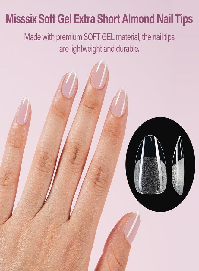 Misssix Extra Short Almond Gel Nail Tips Kit, 360Pcs Pre Etched Clear gel x Fake Nails, Full Cover False Nail 9-in-1 Gel Glue and Portable Mini U V Nail Lamp for Women 12 Sizes - Image 3